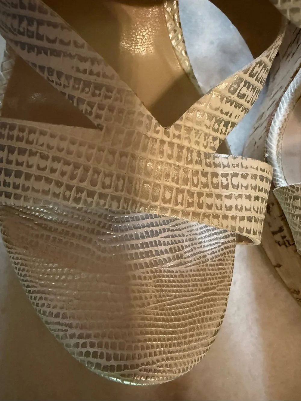 GUESS White Textured Cork Wedge Sandals